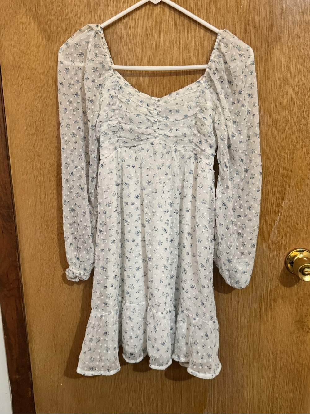 Hollister Light Floral Long Sleeve Mini Dress - Blue on Cream